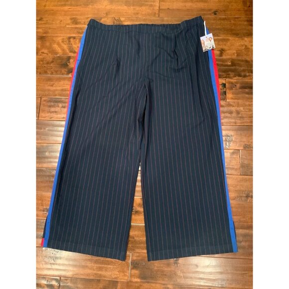 La Ligne X Target Wide-Leg Pants Size 4X Blue Red Pinstripe Elastic Waist NWT - Picture 2 of 7